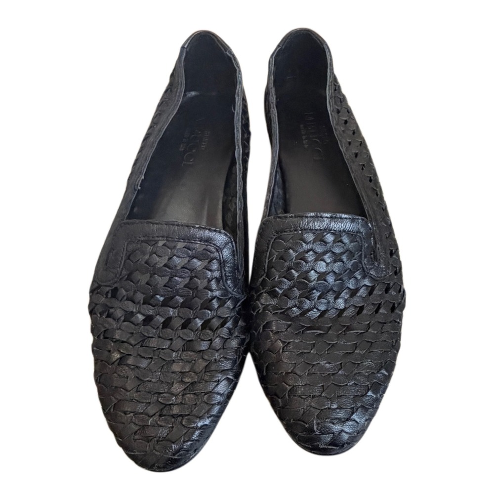 7N Sesto Meucci Italian Leather Woven Loafers Black Made in Italy